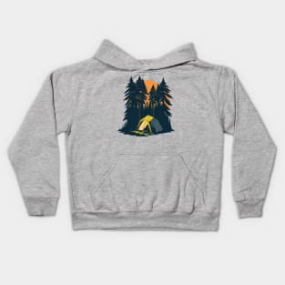 Camping tent in the forest Kids Hoodie